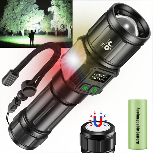 Vista 8 de JAY-PARK Linternas de alto lúmenes, linterna recargable de 100000 lúmenes con magnética, luz de flash brillante 9 modos con batería de 5000 mAh
