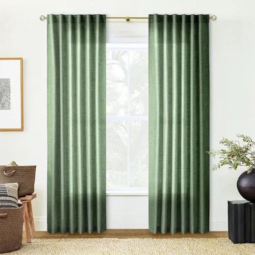 Vista 12 de Cortinas de Lino Natural Color Crema de 84 Pulgadas de Largo para Sala de Estar, Juego de 2 Paneles de Lino Texturizado con Trabillas Traseras