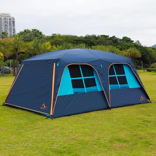 Vista 3 de KTT Extra Large Tent 12-14 Person,Family Cabin Tents,2 Rooms,Straight Wall,2 Doors 4 Windows with Mesh,Waterproof,Double Layer,Big Tent for Azul