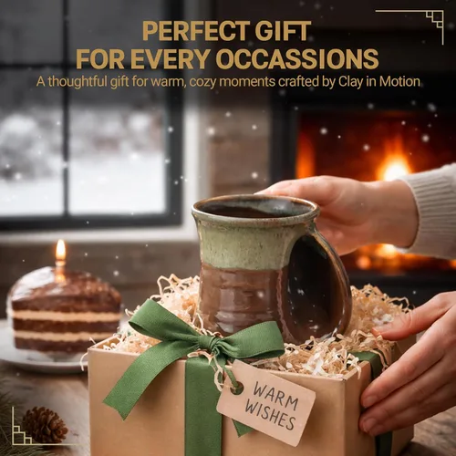 Vista 6 de Taza Calentadora de Manos Clay in Motion – Taza de Café Hecha a Mano con Asa Cómoda y Bolsillo de Cerámica para Calentamiento de Manos – Moca