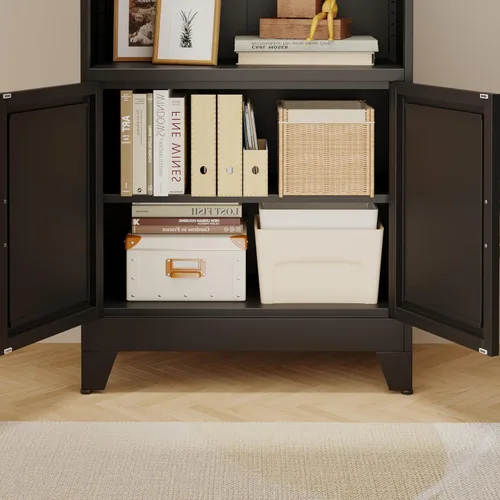 Vista 6 de erosoei Librerías y estanterías de metal de 71 pulgadas de alto con 2 puertas y estantes ajustables, armario de almacenamiento alto, estantería