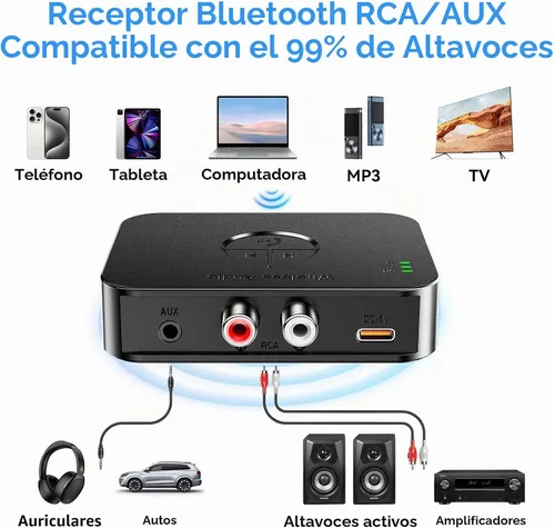 Vista 4 de M2R - Receptor Bluetooth 5.4 para adaptador RCA para estéreo/altavoz/altavoz con cable/sistema estéreo de transmisión de música para el hogar