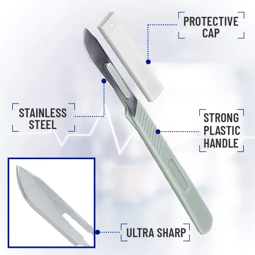 Vista 2 de MedHelp Escalpelos Desechables 10 - Herramienta de Dermaplaning Escalpelos 10 con Mango de Plástico, Hojas de Dermablade de Acero de Alto Carbono