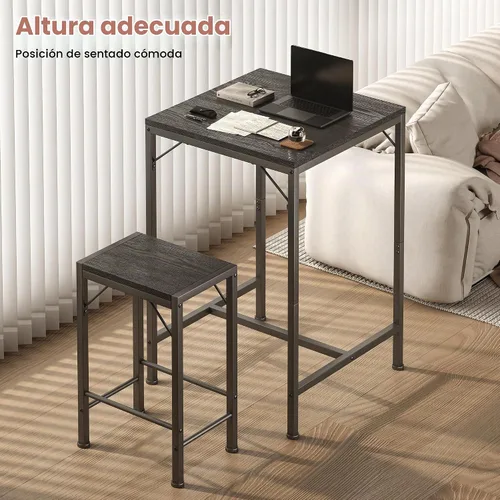 Vista 4 de Homeiju Juego de mesa y sillas de bar, mesa de bar cuadrada con 2 taburetes, juego de comedor que ahorra espacio para 2, perfecto para cocina