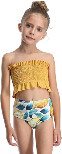 Vista 2 de Lemoonlemone - Conjunto de bikini para niña con volantes, trajes de baño de dos piezas para niñas
