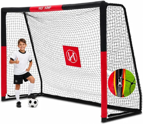 Vista 9 de Portería de fútbol para patio trasero, 6x4/8x5/10x6.5/12x6.5 pies de metal, porteria de fútbol para niños de 8-12 años, red de fútbol con diseño