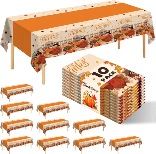 Vista 56 de Paquete de 10 manteles desechables de plástico premium de 54 x 108 pulgadas, mantel rectangular para mesa, para cumpleaños, bodas, Navidad, Beige
