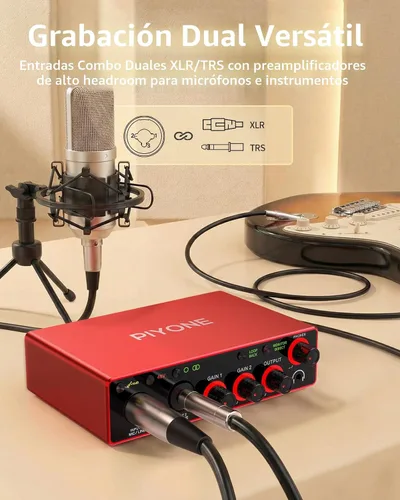 Vista 6 de Interfaz de audio, interfaz 2X2 de 24 bits/192 kHz para alta fidelidad, calidad de estudio para grabación de PC/Mac/iOS, entrada combinada XLR/TRS