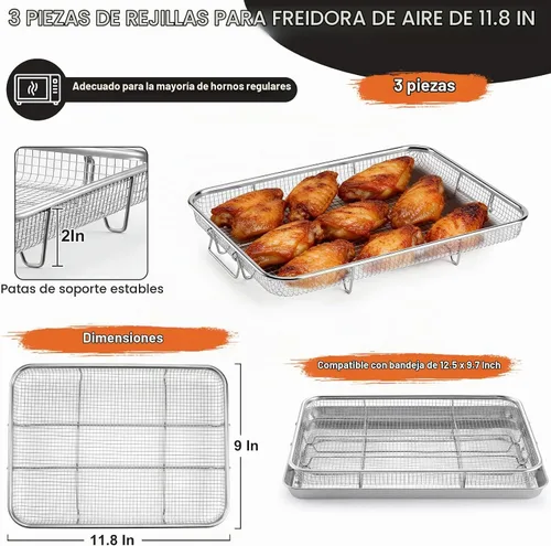 Vista 2 de P&P CHEF - Cesta para freidora de aire de 11.8 pulgadas para horno, estante para freidora de aire, 3 piezas