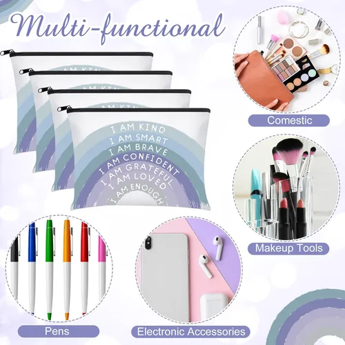 Vista 7 de Chunful 10 Piezas Bolsas de Maquillaje de Lona Inspiradoras para Mujeres Regalo de Graduación Bolsas de Cosméticos de Lona Arcoíris a Granel
