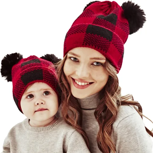 Vista 21 de 2 gorros de punto de Navidad para padres e hijos, gorro de Papá Noel para adultos, bebés, invierno, cálido, gorro de calavera para fiestas