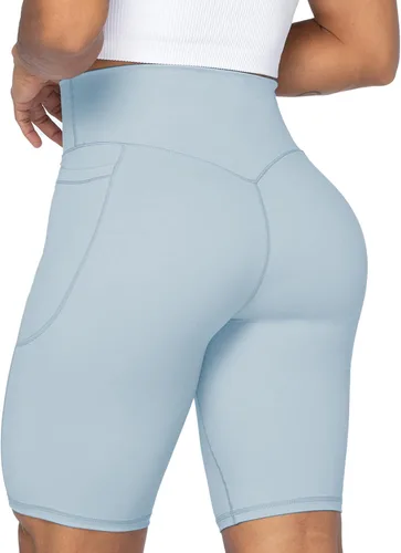 Vista 3 de Sunzel Pantalones cortos de ciclismo de 10 pulgadas, 8 y 5 pulgadas, para mujer, con bolsillos, cintura alta, para yoga, atletismo, gimnasio