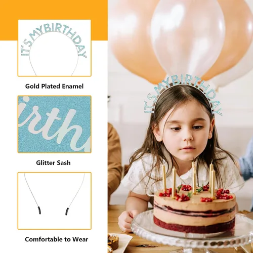 Vista 2 de Coronas y bandas de cumpleaños para mujer: diadema festiva y juego de accesorios de cumpleaños It's My Birthday