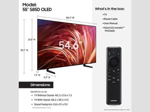 Vista 2 de Samsung - Smart TV OLED 4K de 55 pulgadas de la serie S85D HDR con Dolby Atmos, Object Tracking Sound Lite, diseño Contour, Motion Xcelerator, Real
