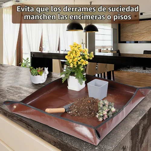 Vista 3 de Tapete de trasplante de 26.8"X26.8" para plantas de interior para controlar el desorden, tapete de bandeja de jardinería plegable e impermeable 1