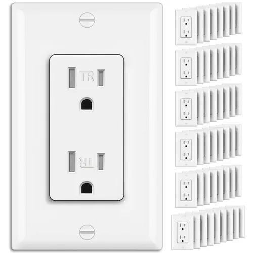 Vista 10 de BESTTEN Toma de corriente decorativa resistente a manipulaciones de 15 amperios, uso residencial y comercial, placa de pared incluida