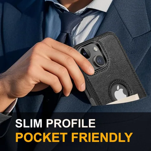 Vista 5 de Funda protectora de cuero de lujo con diseño único para iPhone 14, antideslizante, resistente a los arañazos, ultra delgada, funda protectora