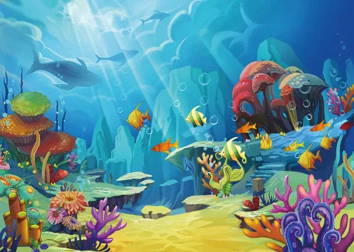 Vista 7 de CHAIYA Telón de fondo bajo el mar con temática de sirenita y océano para decoración de mesa de pastel de 5 x 3 pies