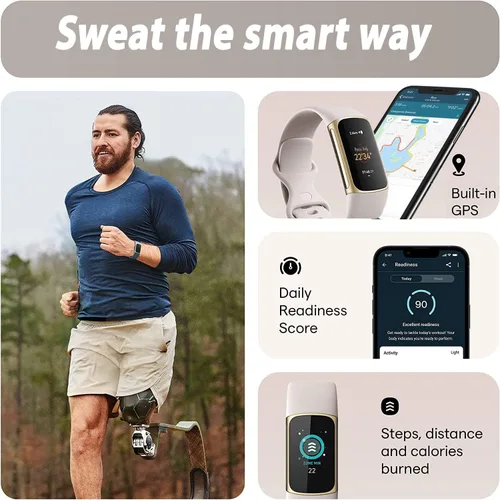 Vista 3 de Fitbit Charge 5 Advanced Fitness & Health Tracker (blanco) con GPS integrado, herramientas de gestión de estrés, paquete con 2 correas de reloj