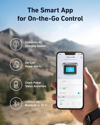 Vista 8 de Anker SOLIX C1000 Estación de energía portátil con panel solar bifacial de 100 W, generador solar de 1,800 W, batería LFP de 1056 Wh (LiFePO4), 6