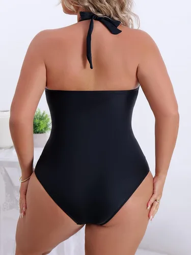 Vista 4 de B2prity - Traje de baño adelgazante de una pieza con función de control de abdomen, cuello halter, retro, ropa de baño para mujer curvilínea