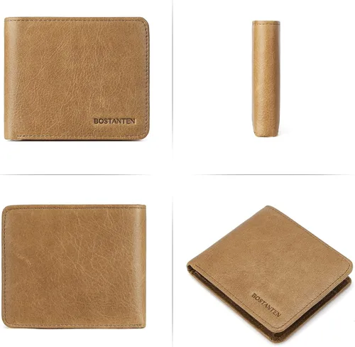 Vista 2 de BOSTANTEN Billeteras de piel auténtica para hombre, con bloqueo RFID y 2 ventanas de identificación