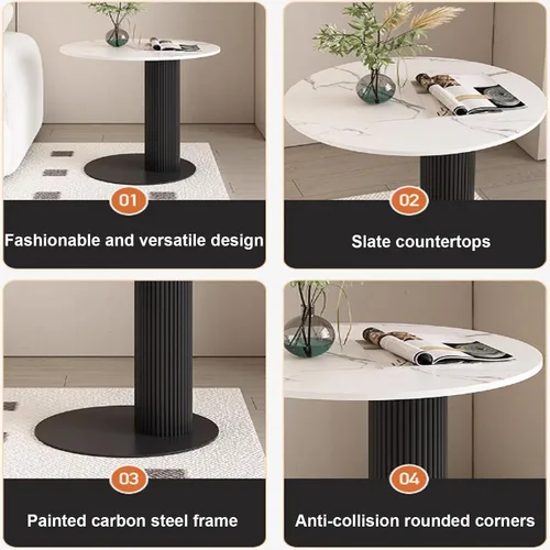 Vista 4 de Sude Table Mesa auxiliar auxiliar para sala de estar, mesa auxiliar con patrón de mármol, la parte superior redonda es fácil de montar, fácil