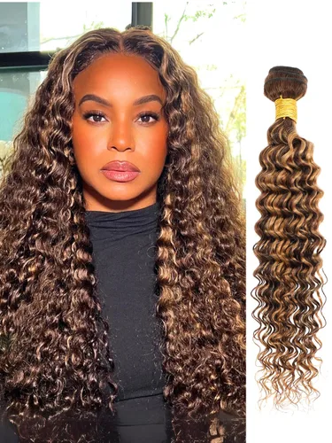 Vista 15 de Cabello Humano Rizado Castaño Rojizo, Trama Gruesa Castaño Cobrizo Rojo Coloreado Ondas Profundas Paquetes Individuales Cabello Humano 12A Tejido
