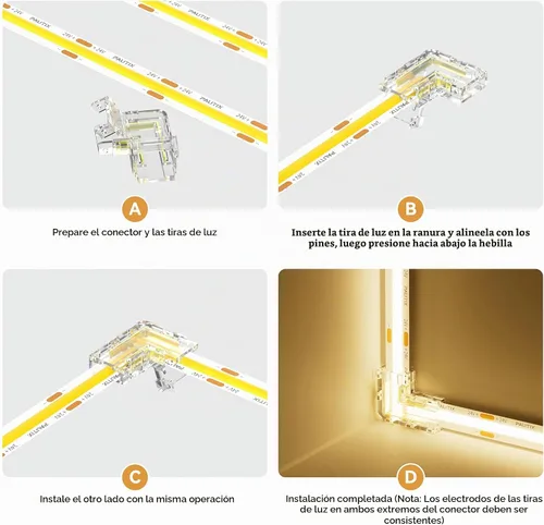 Vista 5 de PAUTIX 8mm Conectores COB de 2 pines 8 piezas, Conectores en forma de L/de esquina, Adaptador de terminal de extensión sin soldadura reutilizable, 2