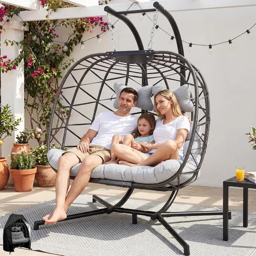 Vista 14 de BULEXYARD Silla columpio doble con soporte, asiento de gran tamaño para 2