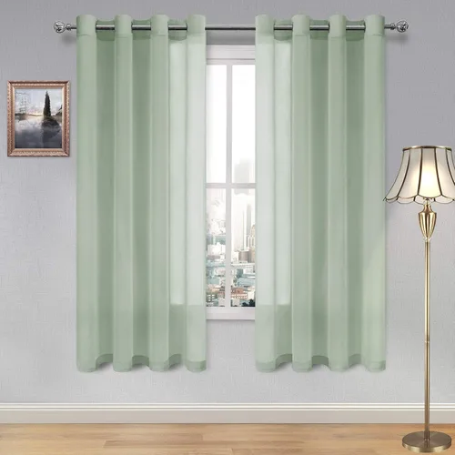 Vista 136 de DWCN Cortinas traslúcidas color verde frijol para sala de estar y dormitorio - Cortinas voile con aspecto de lino sintético con ojales en la parte