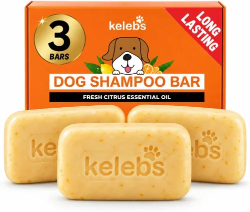 Vista 9 de KELEBS Barra de champú blanqueadora para perros con carbón Champú blanco para perros con ingredientes naturales para pieles sensibles 3 barras