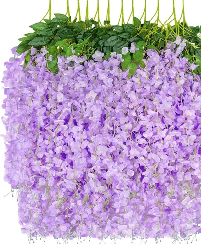 Vista 7 de OUKEYI Guirnalda de flores artificiales de glicina, 12 unidades, flores falsas de seda de 3.6 pies para colgar en interiores y exteriores, hogar