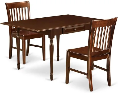 Vista 16 de East West Furniture MZNO3-BCH-W Juego de mesa de comedor de 3 piezas para espacios pequeños contiene una mesa de comedor rectangular con gotas y 2
