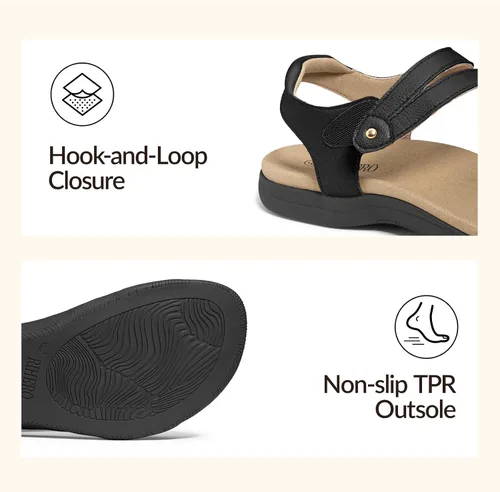 Vista 5 de Rihero Sandalias ortopédicas para mujer, con soporte de arco, cómodas sandalias planas con correa ajustable para caminar en la playa en verano