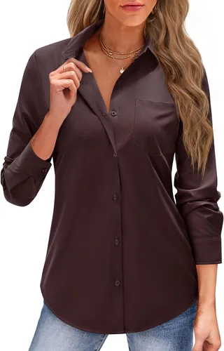 Vista 10 de J.VER Camisas con botones para mujer, camisas de vestir de manga larga, blusas de trabajo con cuello casual de negocios