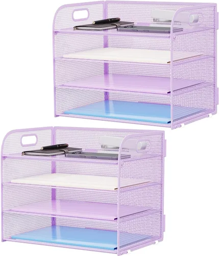 Vista 11 de Marbrasse Organizador de Papel de 4 Niveles Bandeja para Cartas - Organizador de Archivos de Escritorio de Malla con Asa, Organizador Clasificador