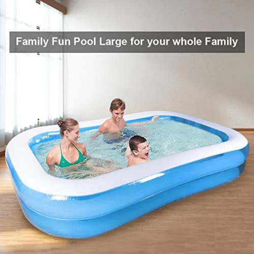 Vista 6 de Piscina inflable para niños, grande para niños, rectangular, para jardines, salpicaduras al aire libre, 78.7 x 59 x 19.7 pulgadas, azul