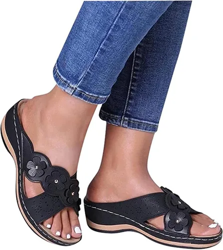 Vista 55 de Ladmiple Sandalias ortopédicas florales de moda 2023 con soporte de arco, zapatillas romanas casuales con puntera abierta