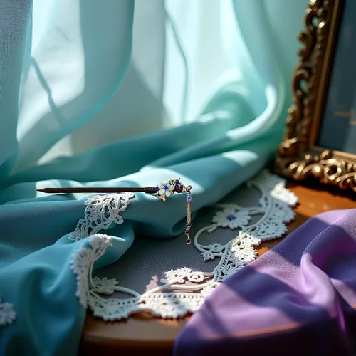 Vista 7 de Palillos de madera vintage japoneses chinos azules con flor y borla, palillos retro para bodas, fiestas y peinados Hanfu