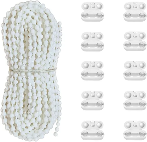 Vista 8 de 32.8 ft (32.8 pies) - Cable de cadena de cuentas enrollables venecianas romanas con 10 conectores para piezas de repuesto de persianas enrollables