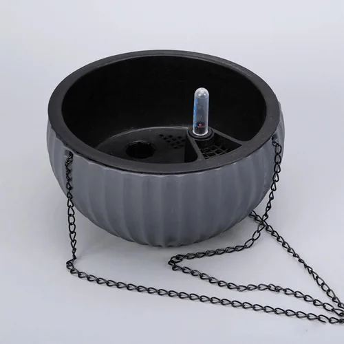 Vista 6 de ZH-002 - Paquete de 1 cesta colgante redonda negra de 8.3 pulgadas, maceta colgante de metal, maceta de plástico de cerámica de imitación, maceta