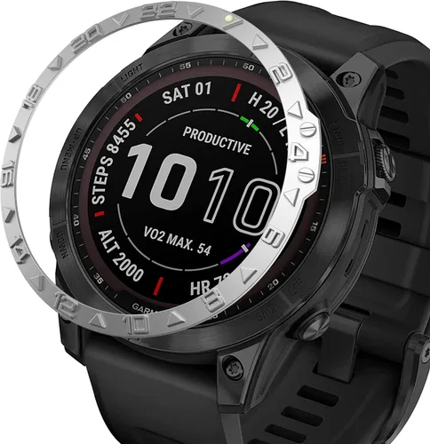 Vista 10 de Anillo de bisel compatible con Garmin Fenix 7 Sapphire Solar/Fenix 7 Solar, anillo de bisel de acero inoxidable, cubierta adhesiva antiarañazos