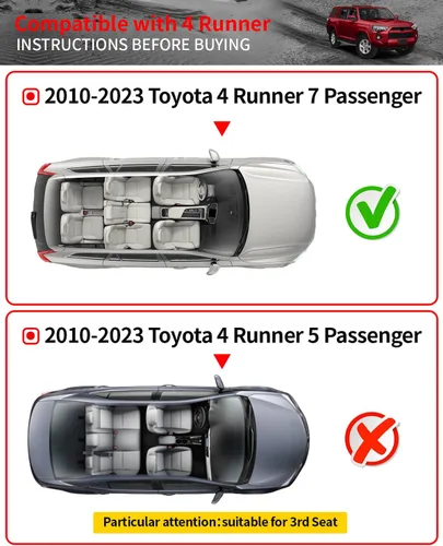 Vista 5 de Alfombrillas compatibles con Toyota 4 Runner 2013-2024, 7 asientos, forro de carga, forro para maletero, protectores para asiento trasero