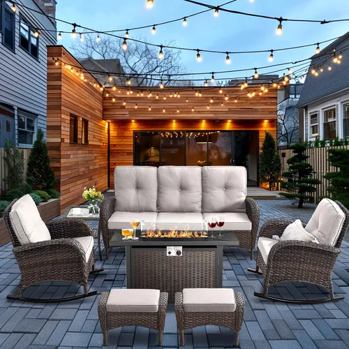 Vista 37 de HUMMUH Juego de 2 sillas de mimbre para exteriores, sillas de comedor con respaldo alto y asiento profundo para jardín, porche, patio trasero