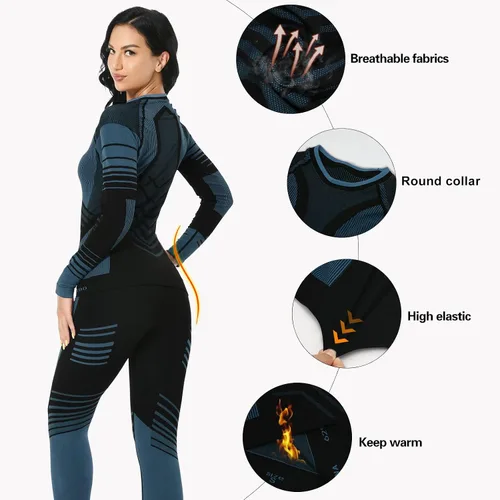 Vista 4 de MEETWEE Ropa interior térmica para mujer, Long Johns Ski para clima frío, capa base, cálida parte superior e inferior de invierno para correr