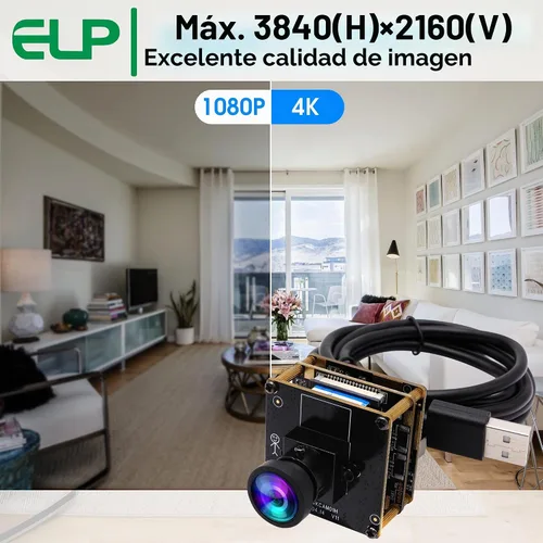Vista 3 de ELP Cámara USB HDMI 4K - Gran angular, zoom digital 2X, H.265, 8MP, UVC USB2.0 para portátil y monitor Lente sin distorsión de 120 grados
