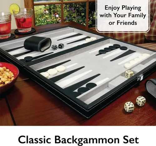 Vista 3 de Mainstreet Classics by GLD Products Juego de mesa Backgammon de 15 pulgadas, negro/blanco