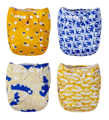 Vista 11 de Nora's Nursery Pañales de bolsillo de tela, paquete de 4 con 4 insertos, funda impermeable, lavable, reutilizable y de tamaño único ajustable