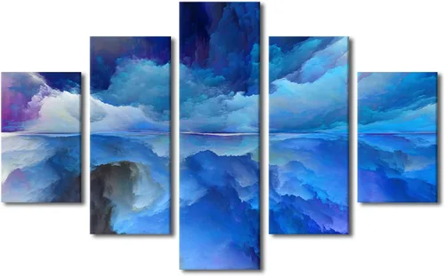 Vista 17 de Pintura en lienzo colorida para sala de estar, 5 paneles, impresiones abstractas sobre lienzo, arte de pared para sala de estar, dormitorio